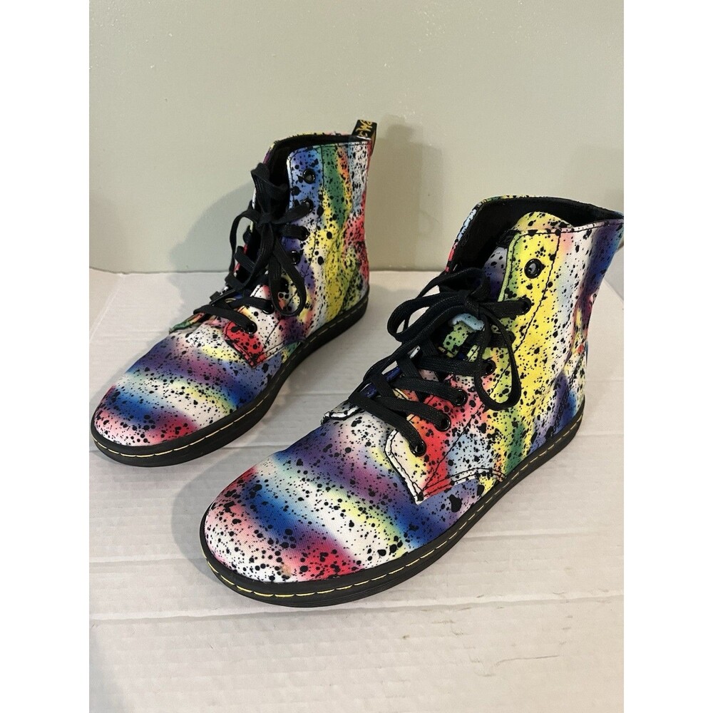 Dr Martens Hackney Airware Splatter Rainbow Canvas Boots Lace Up Ankle 9